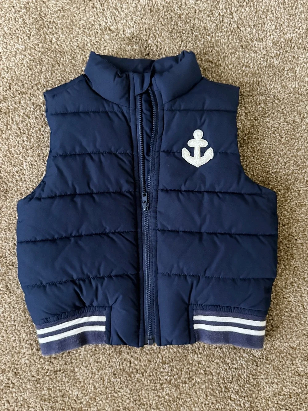 Janie and Jack Navy Puffer Vest with Anchor Patch